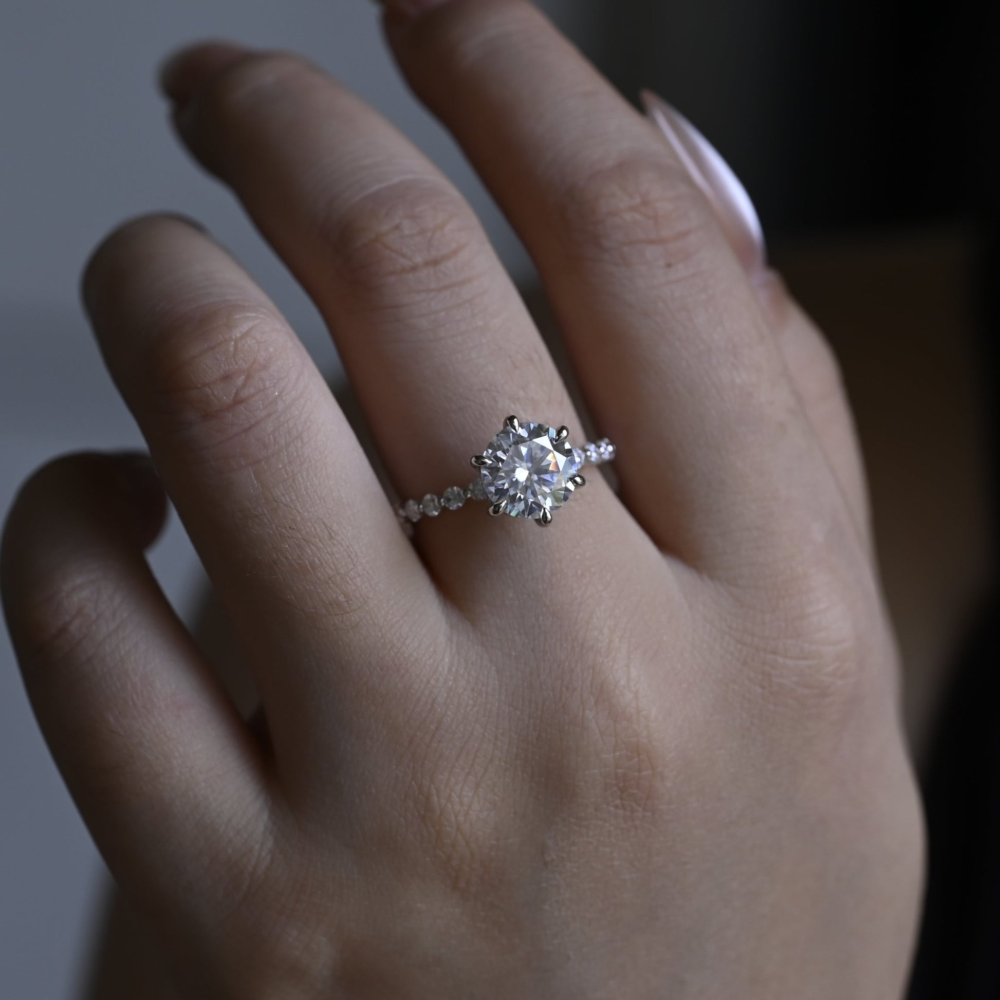 Solid Gold Hidden Halo Pave Round Moissanite Engagement Ring