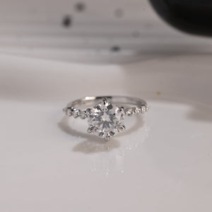 Solid Gold Hidden Halo Pave Round Moissanite Engagement Ring