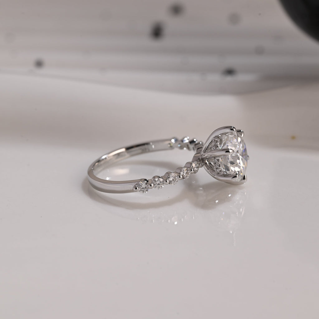 Solid Gold Hidden Halo Pave Round Moissanite Engagement Ring