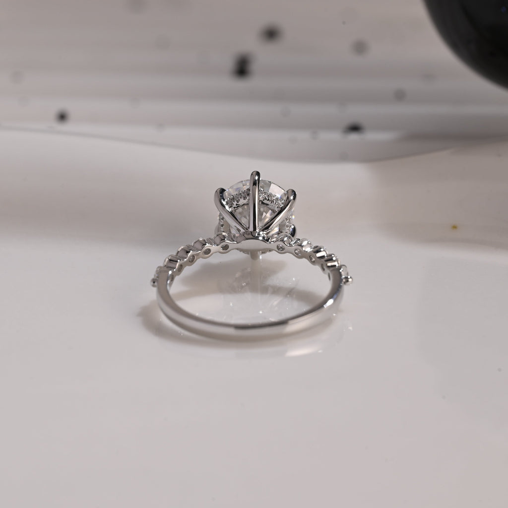 Solid Gold Hidden Halo Pave Round Moissanite Engagement Ring