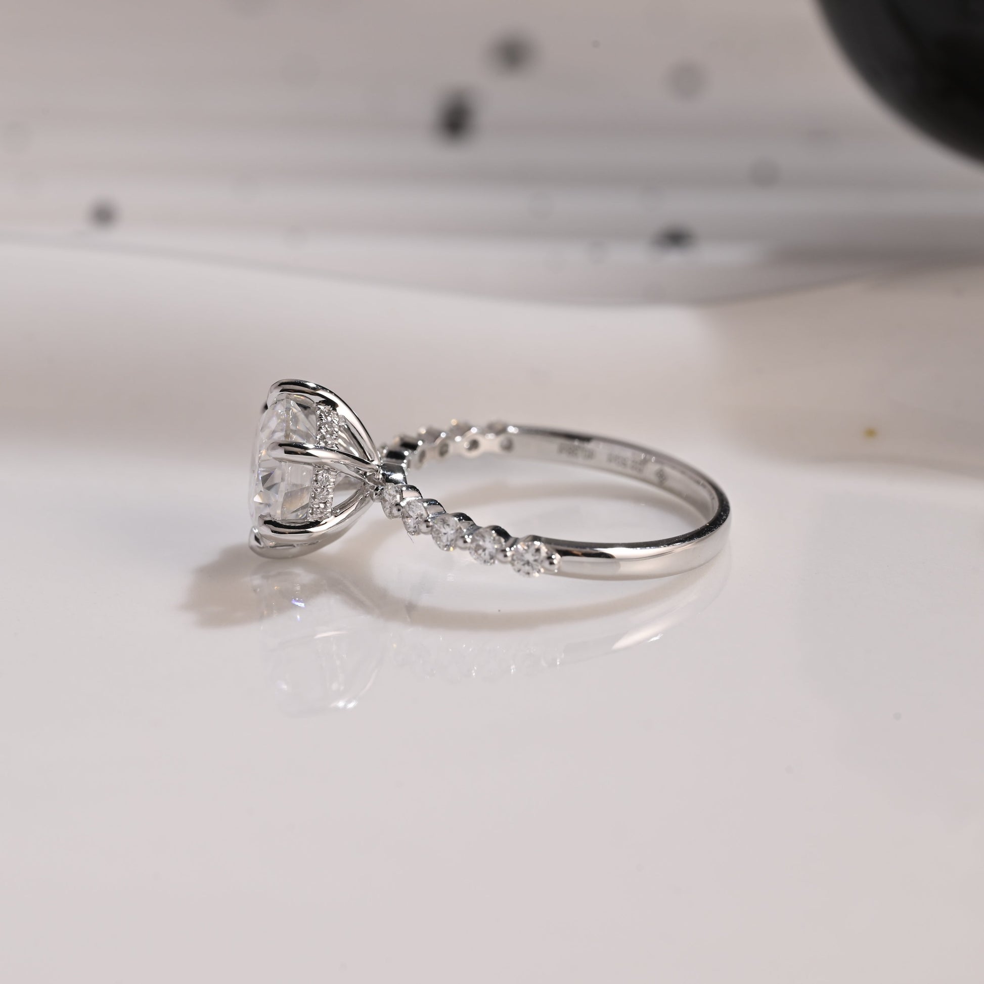 Solid Gold Hidden Halo Pave Round Moissanite Engagement Ring