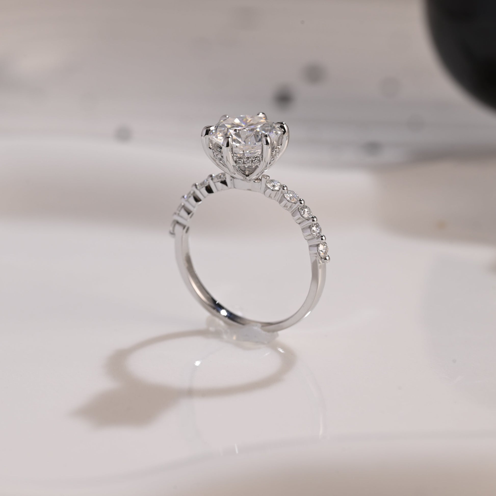 Solid Gold Hidden Halo Pave Round Moissanite Engagement Ring
