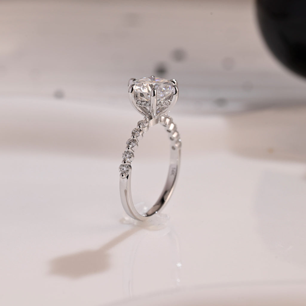 Solid Gold Hidden Halo Pave Round Moissanite Engagement Ring
