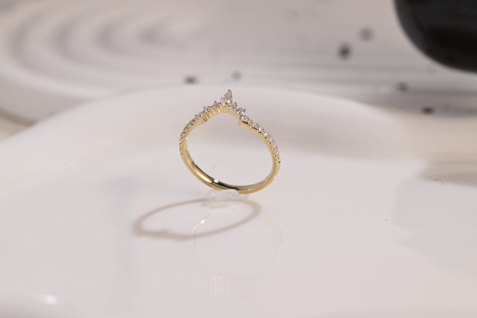 Solid Gold Half Eternity Wedding Band Crown Ring, Curved Wedding Ring, Marquise & Round Moissanite Ring Band, Gold Matching Band, Gift Women