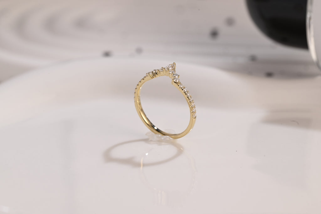 Solid Gold Half Eternity Wedding Band Crown Ring, Curved Wedding Ring, Marquise & Round Moissanite Ring Band, Gold Matching Band, Gift Women