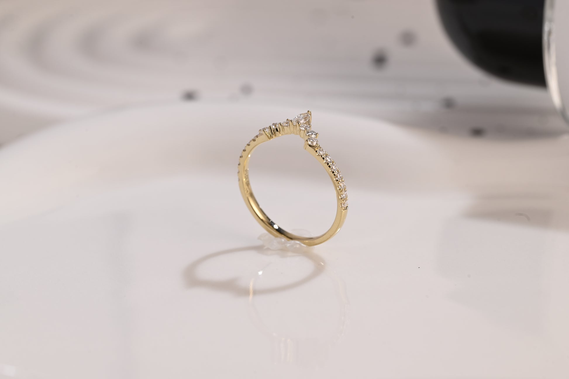 Solid Gold Half Eternity Wedding Band Crown Ring, Curved Wedding Ring, Marquise & Round Moissanite Ring Band, Gold Matching Band, Gift Women