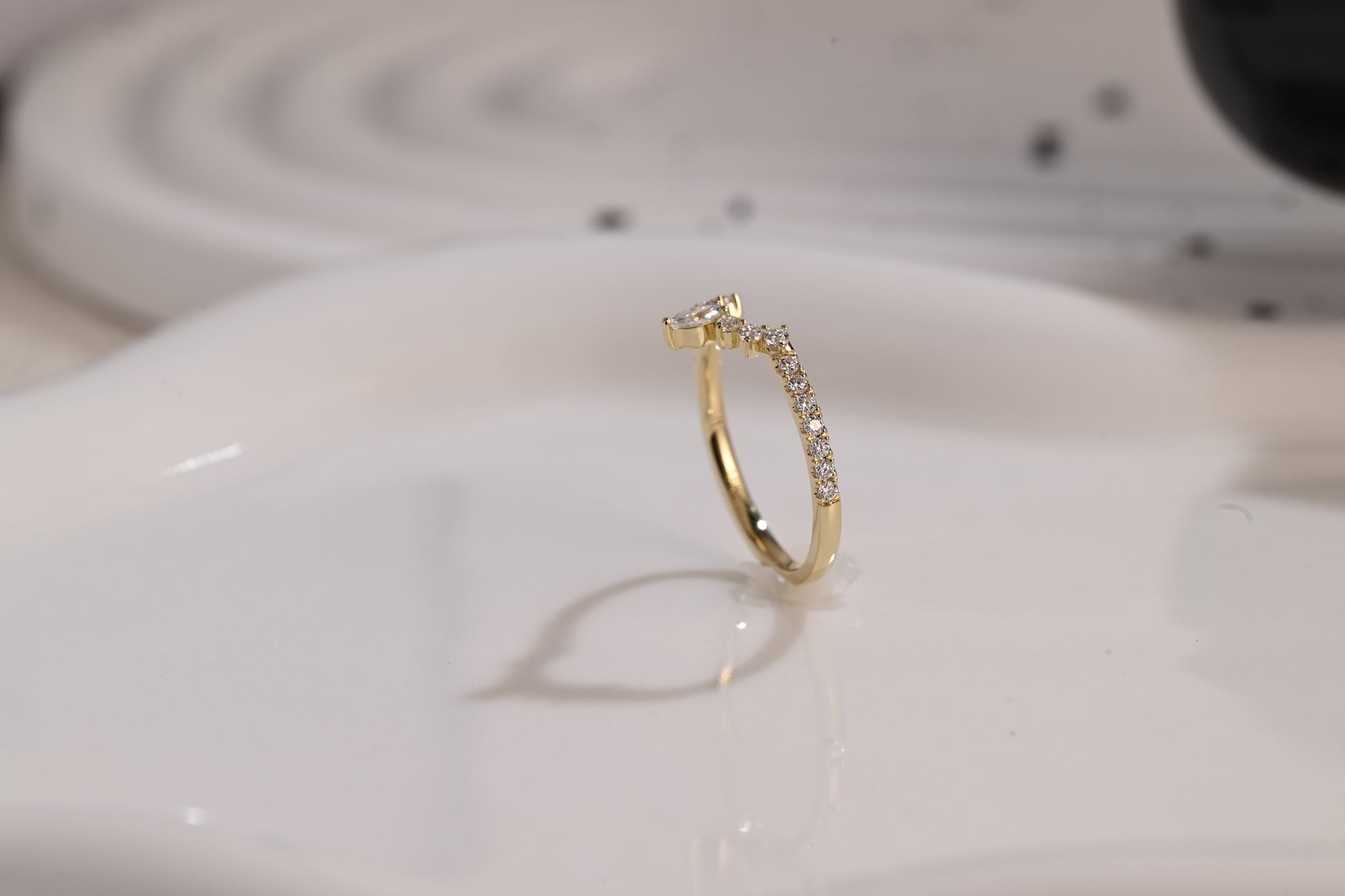 Solid Gold Half Eternity Wedding Band Crown Ring, Curved Wedding Ring, Marquise & Round Moissanite Ring Band, Gold Matching Band, Gift Women