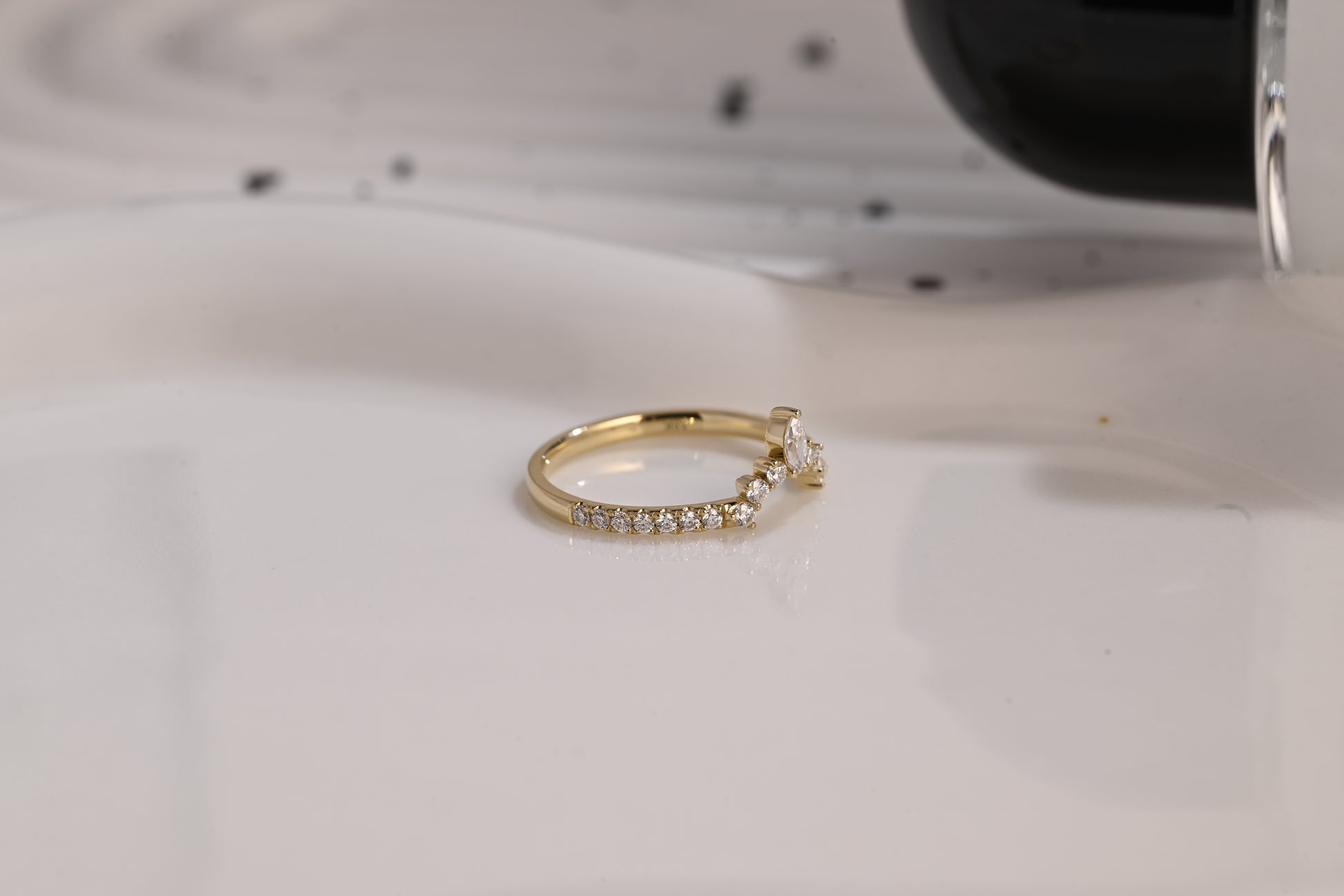 Solid Gold Half Eternity Wedding Band Crown Ring, Curved Wedding Ring, Marquise & Round Moissanite Ring Band, Gold Matching Band, Gift Women
