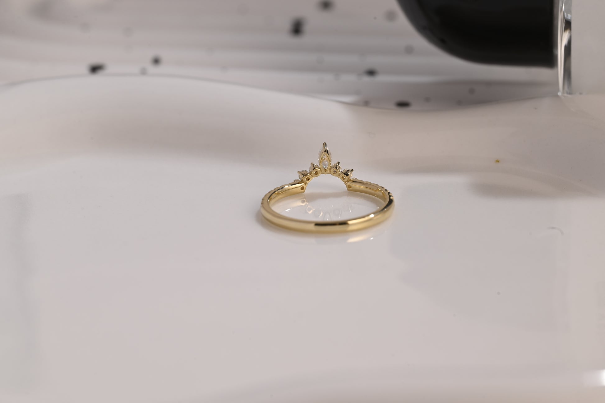 Solid Gold Half Eternity Wedding Band Crown Ring, Curved Wedding Ring, Marquise & Round Moissanite Ring Band, Gold Matching Band, Gift Women