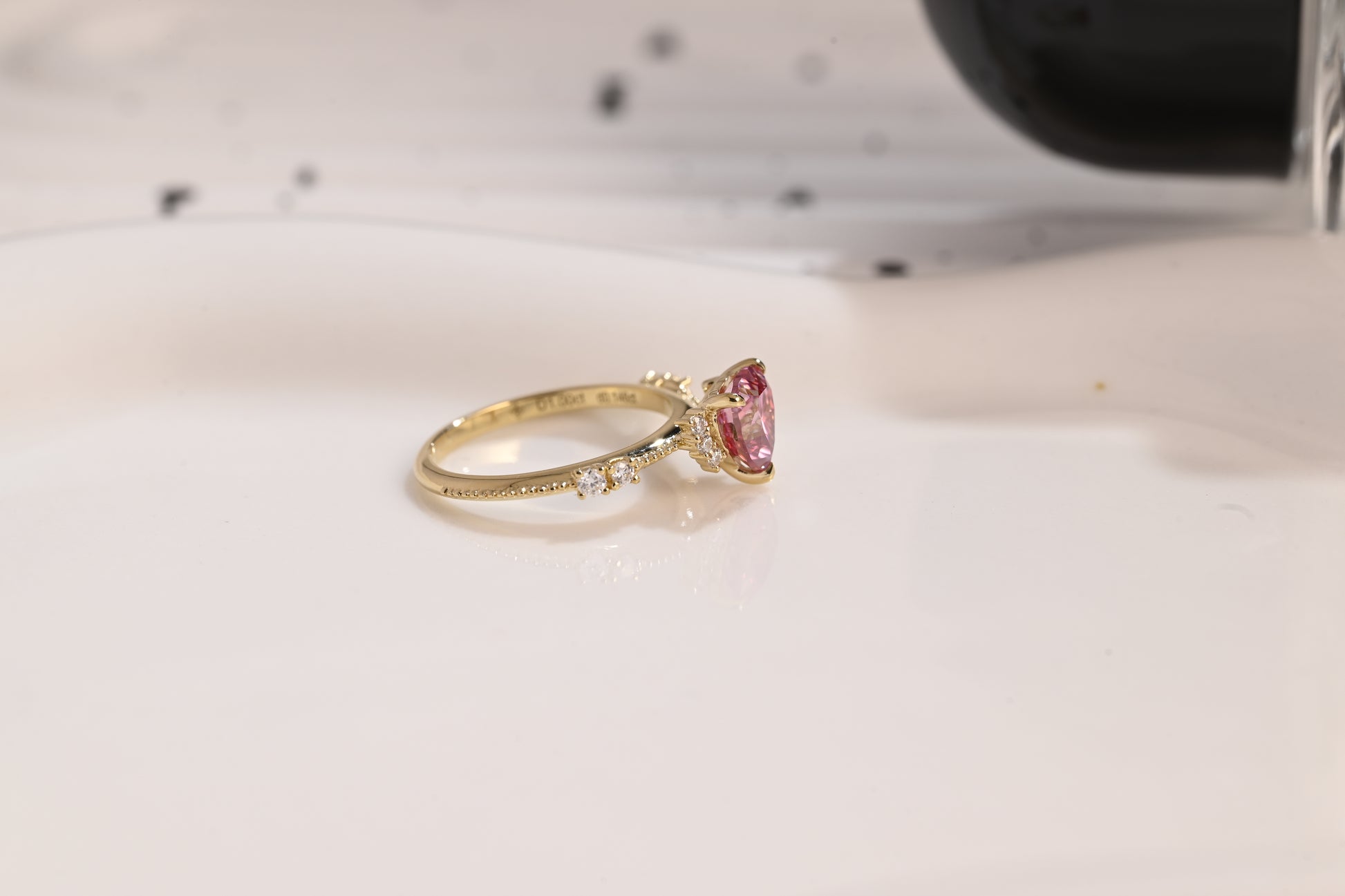 Solid Gold Milgrain Heart Cut Pink Moissanite Engagement Ring, Vintage Promise Ring, Proposal Ring, Wedding Ring, Birthday Gift for Women