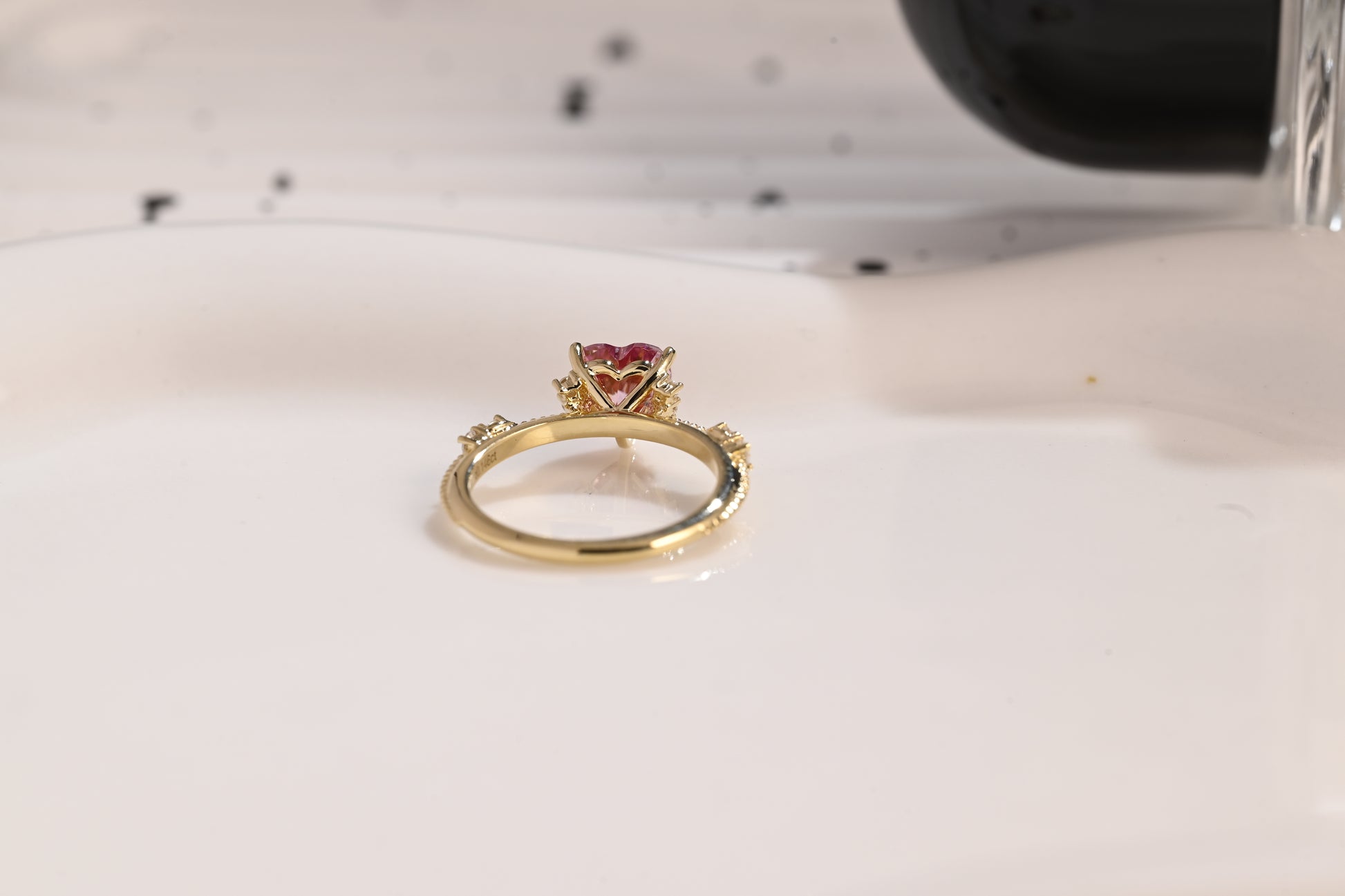 Solid Gold Milgrain Heart Cut Pink Moissanite Engagement Ring, Vintage Promise Ring, Proposal Ring, Wedding Ring, Birthday Gift for Women