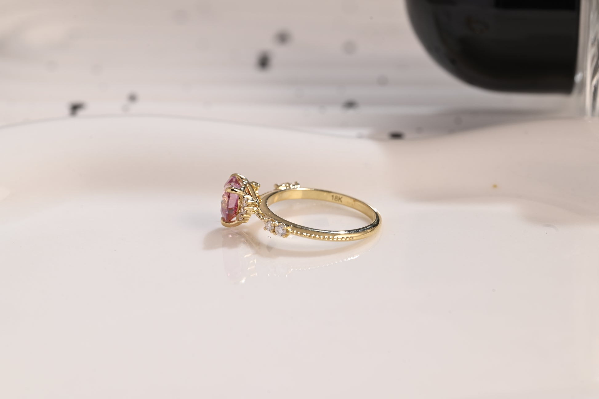 Solid Gold Milgrain Heart Cut Pink Moissanite Engagement Ring, Vintage Promise Ring, Proposal Ring, Wedding Ring, Birthday Gift for Women