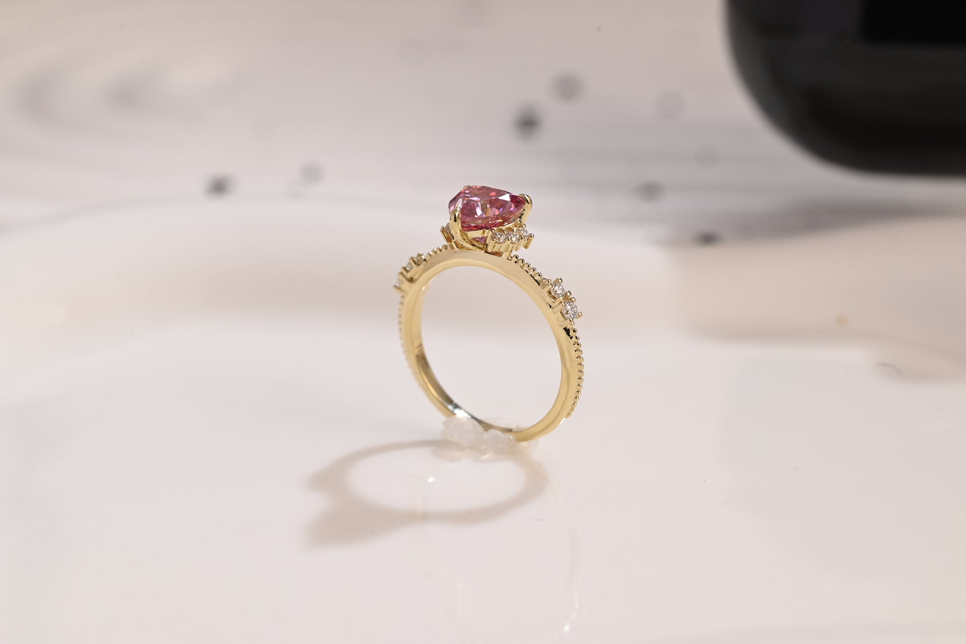 Solid Gold Milgrain Heart Cut Pink Moissanite Engagement Ring, Vintage Promise Ring, Proposal Ring, Wedding Ring, Birthday Gift for Women