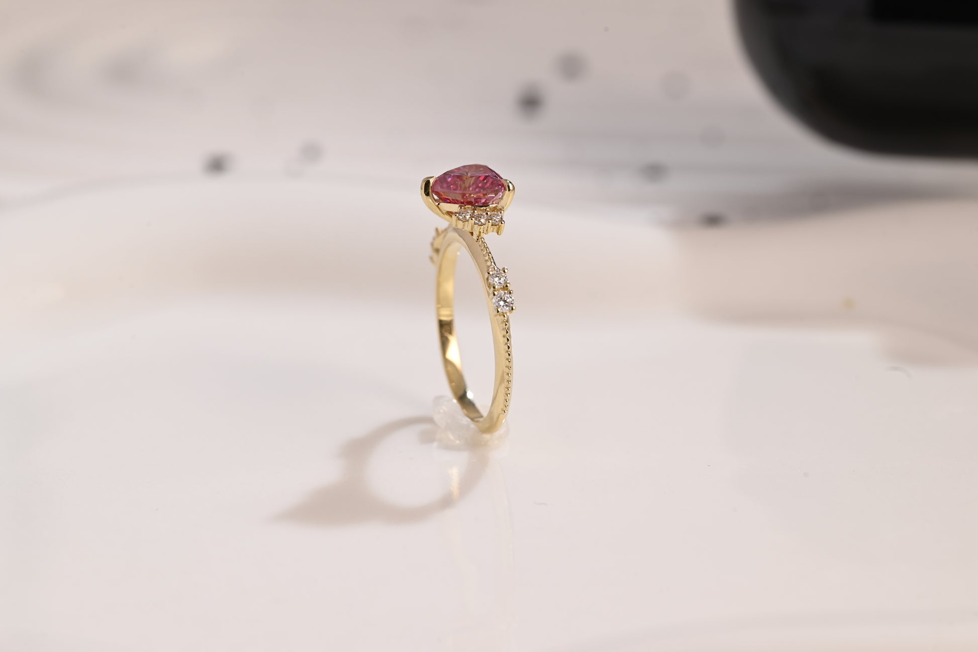 Solid Gold Milgrain Heart Cut Pink Moissanite Engagement Ring, Vintage Promise Ring, Proposal Ring, Wedding Ring, Birthday Gift for Women