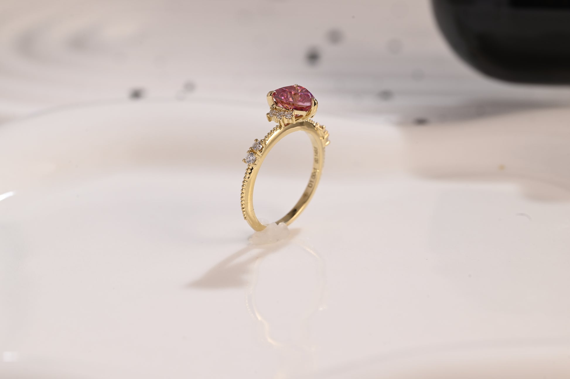 Solid Gold Milgrain Heart Cut Pink Moissanite Engagement Ring, Vintage Promise Ring, Proposal Ring, Wedding Ring, Birthday Gift for Women