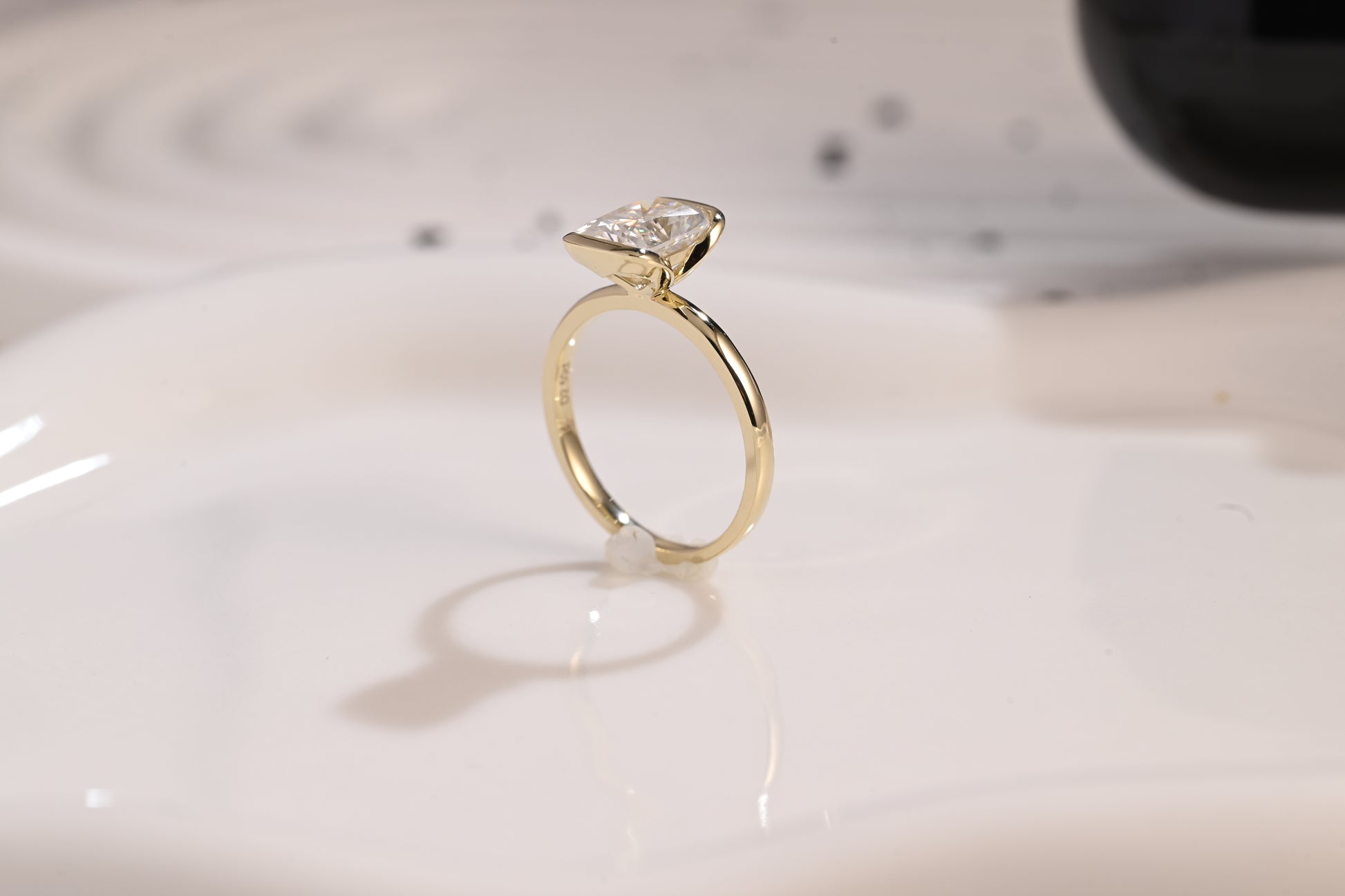 Solid Gold Half Bezel Radiant Cut Moissanite Engagement Ring, Solitaire Promise Ring, Proposal Ring, Wedding Ring, Birthday Gift for Wife