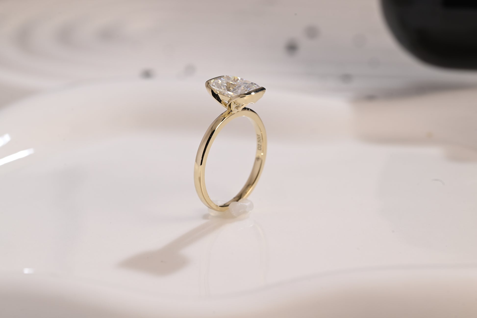 Solid Gold Half Bezel Radiant Cut Moissanite Engagement Ring, Solitaire Promise Ring, Proposal Ring, Wedding Ring, Birthday Gift for Wife