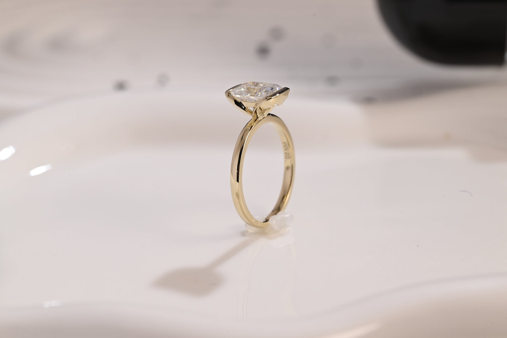 Solid Gold Half Bezel Radiant Cut Moissanite Engagement Ring, Solitaire Promise Ring, Proposal Ring, Wedding Ring, Birthday Gift for Wife
