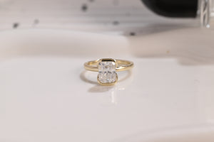 Solid Gold Half Bezel Radiant Cut Moissanite Engagement Ring, Solitaire Promise Ring, Proposal Ring, Wedding Ring, Birthday Gift for Wife