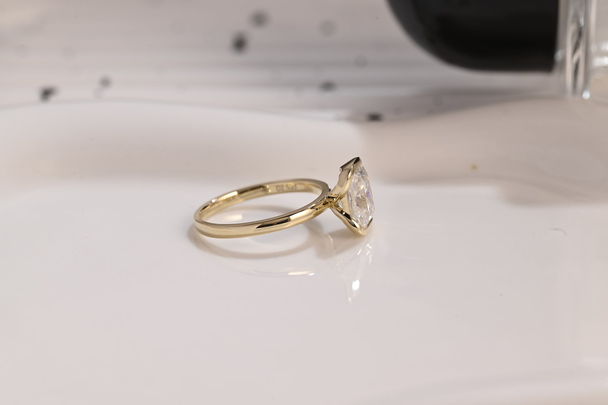 Solid Gold Half Bezel Radiant Cut Moissanite Engagement Ring, Solitaire Promise Ring, Proposal Ring, Wedding Ring, Birthday Gift for Wife