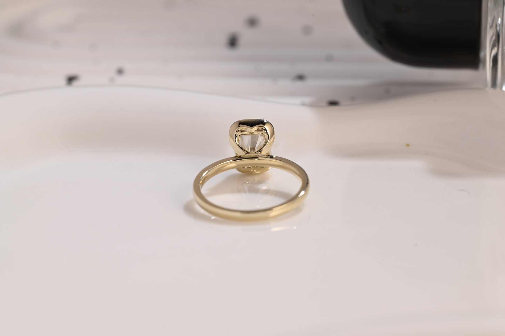 Solid Gold Half Bezel Radiant Cut Moissanite Engagement Ring, Solitaire Promise Ring, Proposal Ring, Wedding Ring, Birthday Gift for Wife
