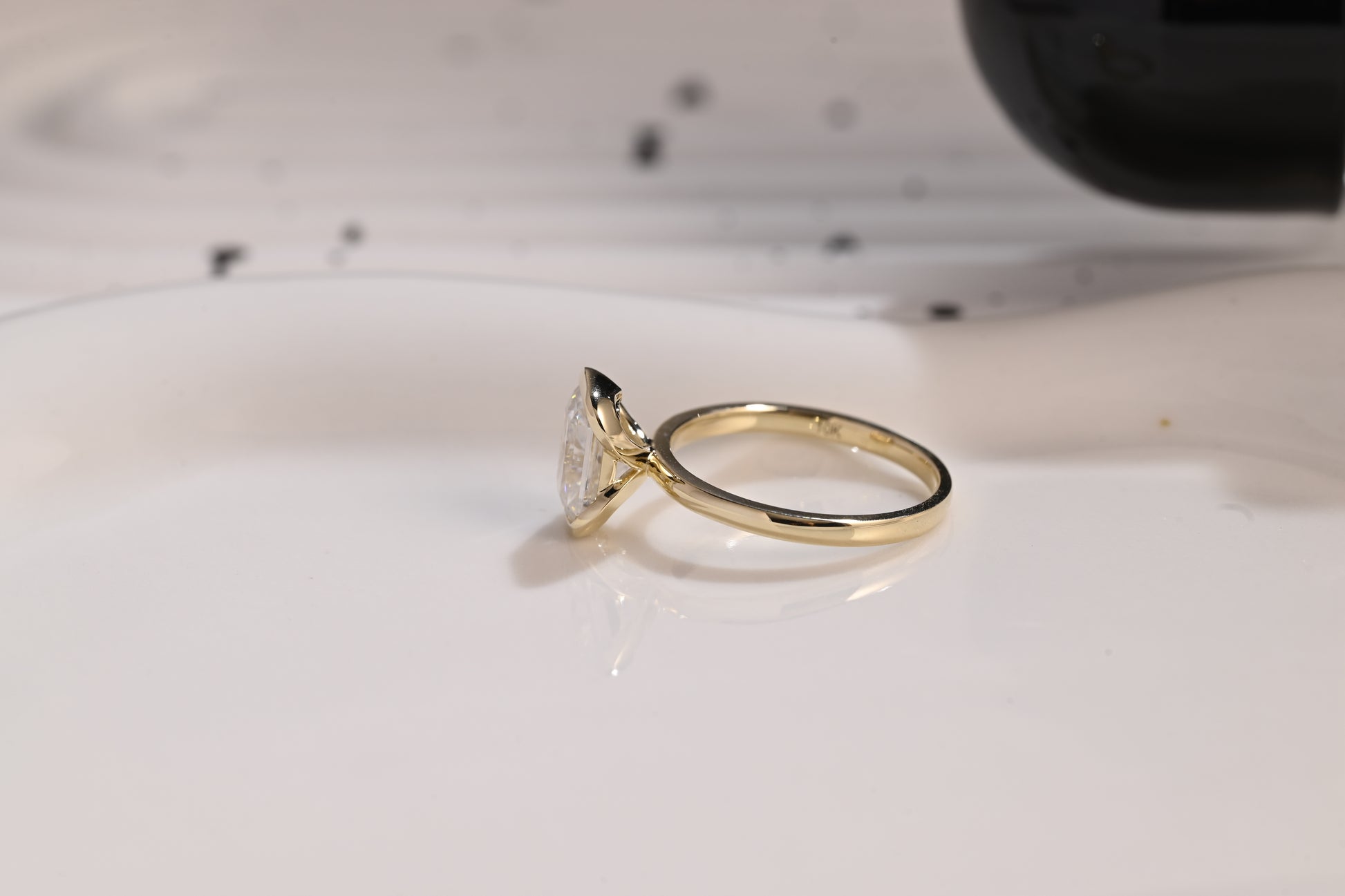 Solid Gold Half Bezel Radiant Cut Moissanite Engagement Ring, Solitaire Promise Ring, Proposal Ring, Wedding Ring, Birthday Gift for Wife