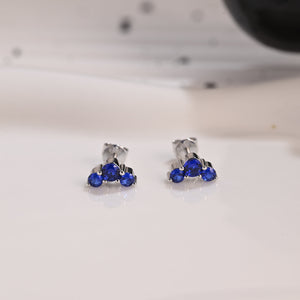 Solid Gold Round Cut Blue Sapphire Earrings Studs