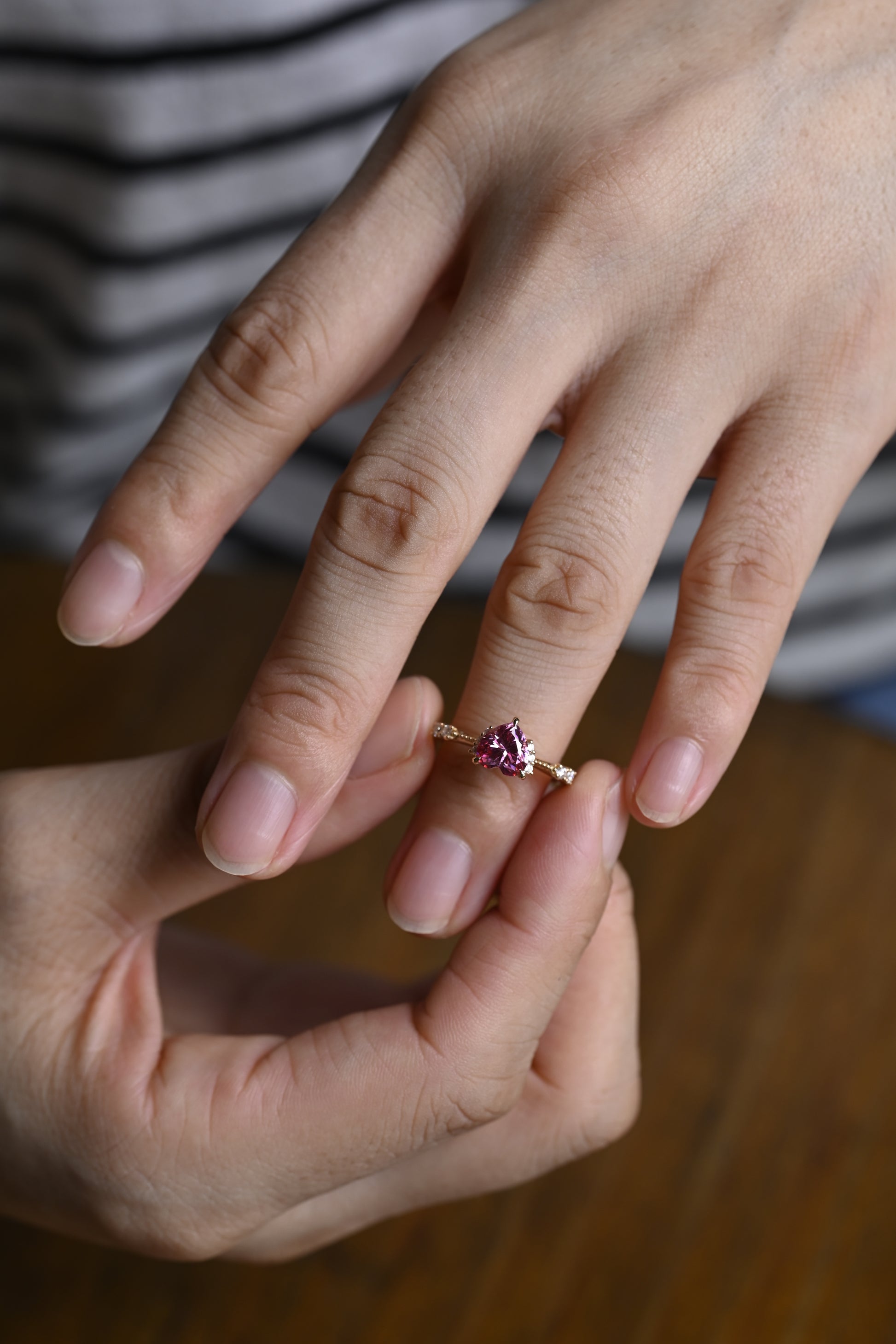 Solid Gold Milgrain Heart Cut Pink Moissanite Engagement Ring, Vintage Promise Ring, Proposal Ring, Wedding Ring, Birthday Gift for Women