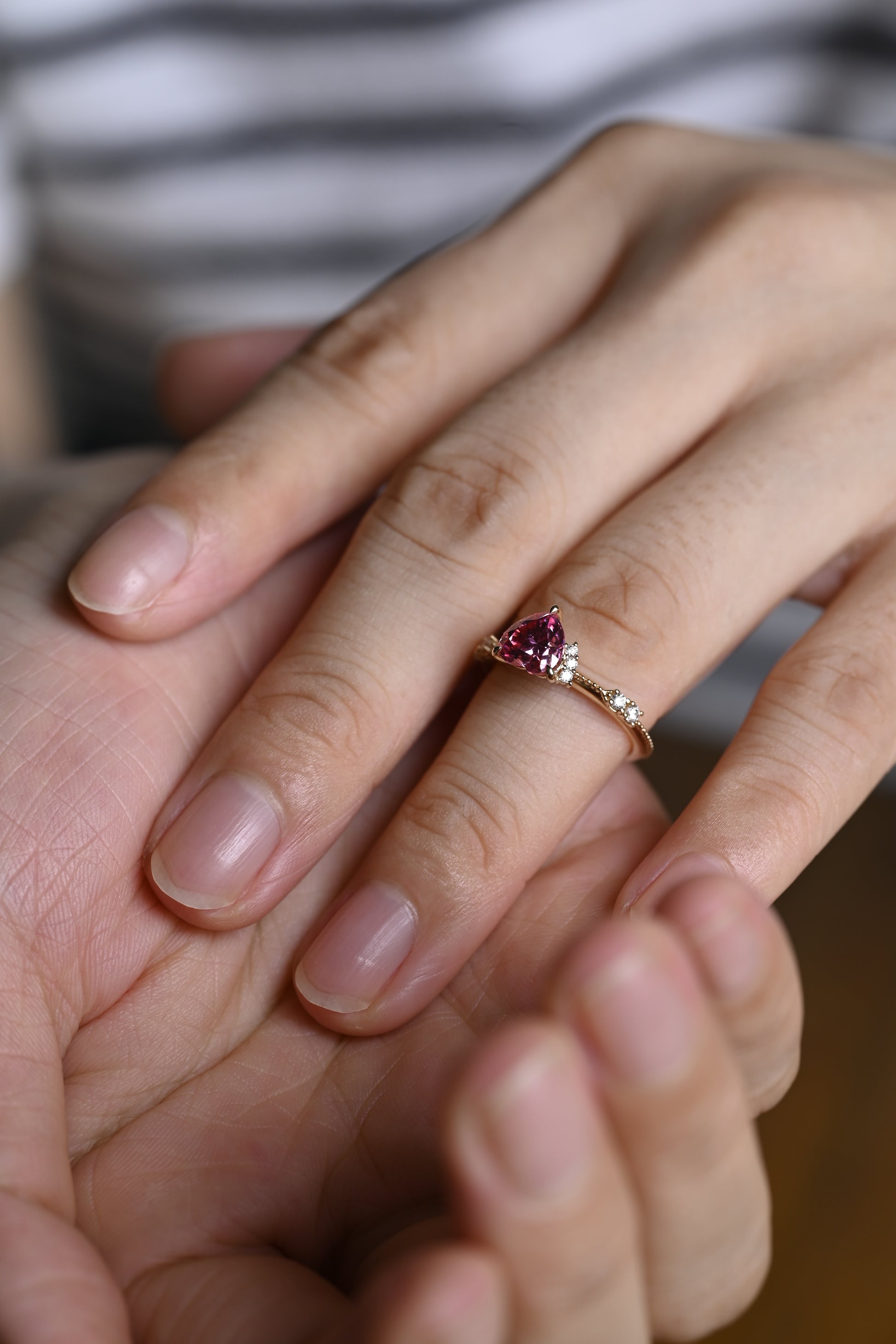 Solid Gold Milgrain Heart Cut Pink Moissanite Engagement Ring, Vintage Promise Ring, Proposal Ring, Wedding Ring, Birthday Gift for Women