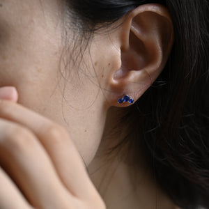 Solid Gold Round Cut Blue Sapphire Earrings Studs