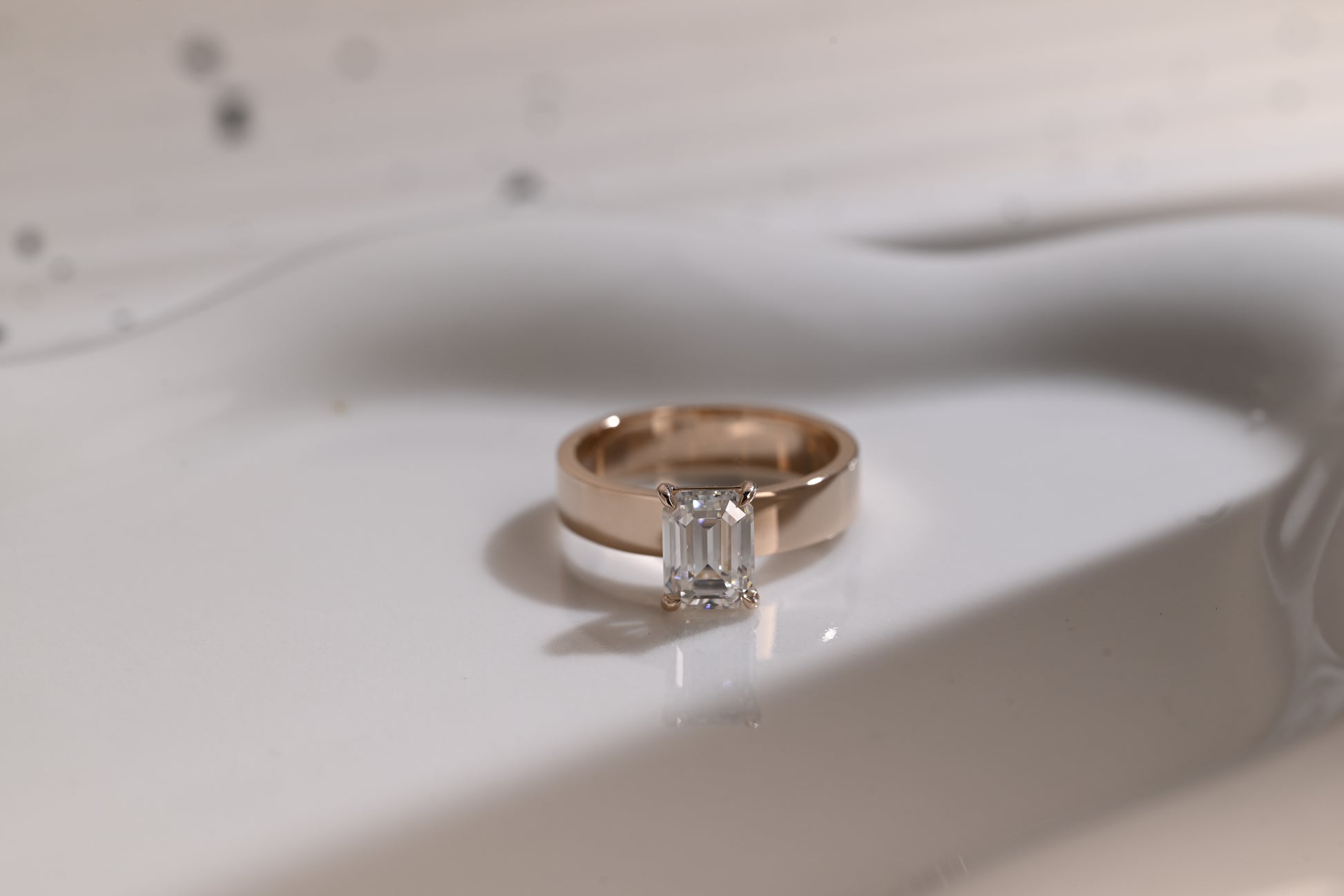 Solid Gold 4mm Width Solitaire Emerald Cut Moissanite Engagement Ring