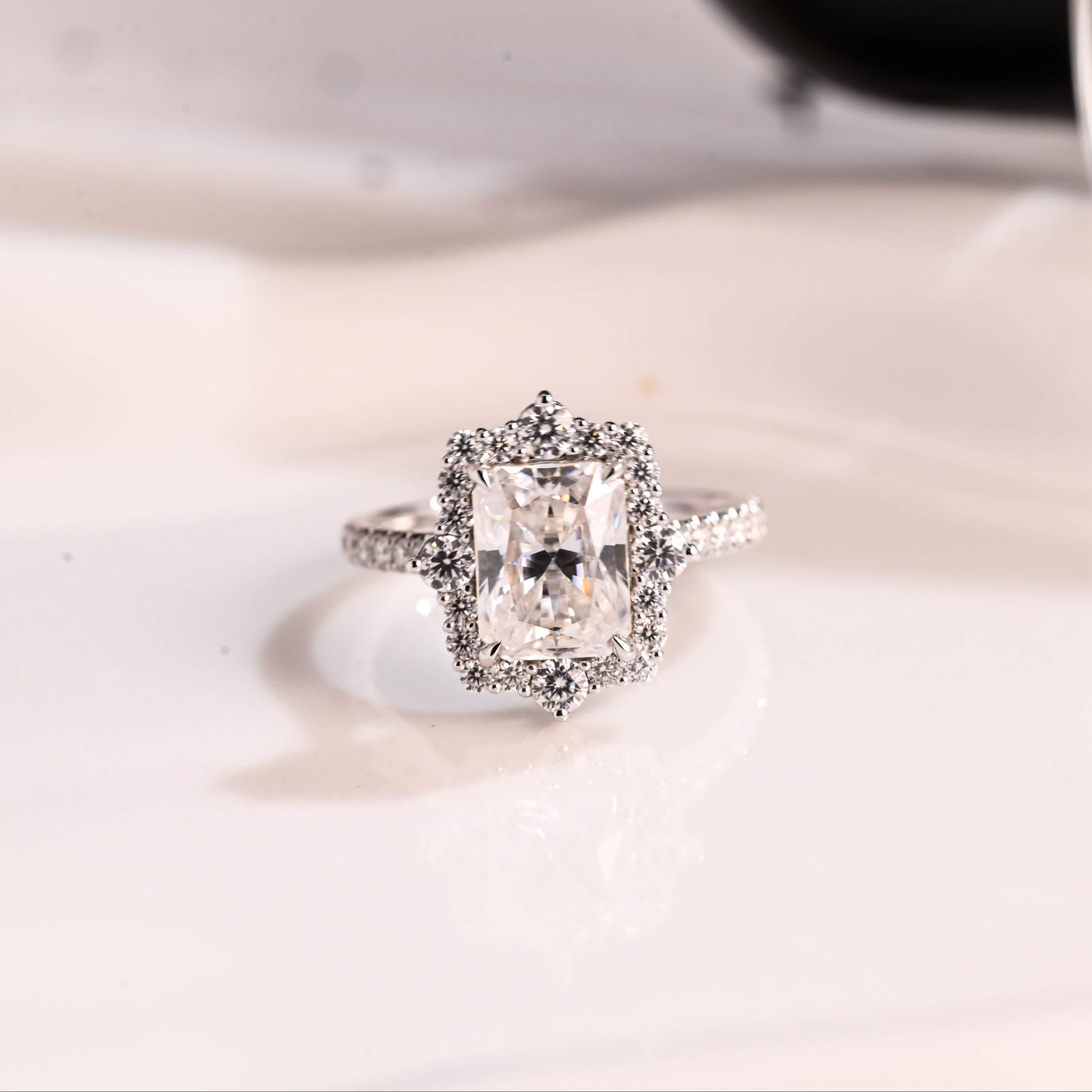 Solid Gold Hidden Halo Radiant Cut Moissanite Engagement Ring