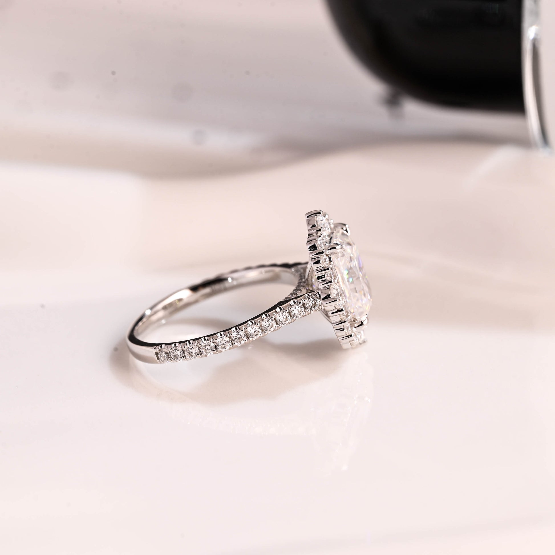 Solid Gold Hidden Halo Radiant Cut Moissanite Engagement Ring
