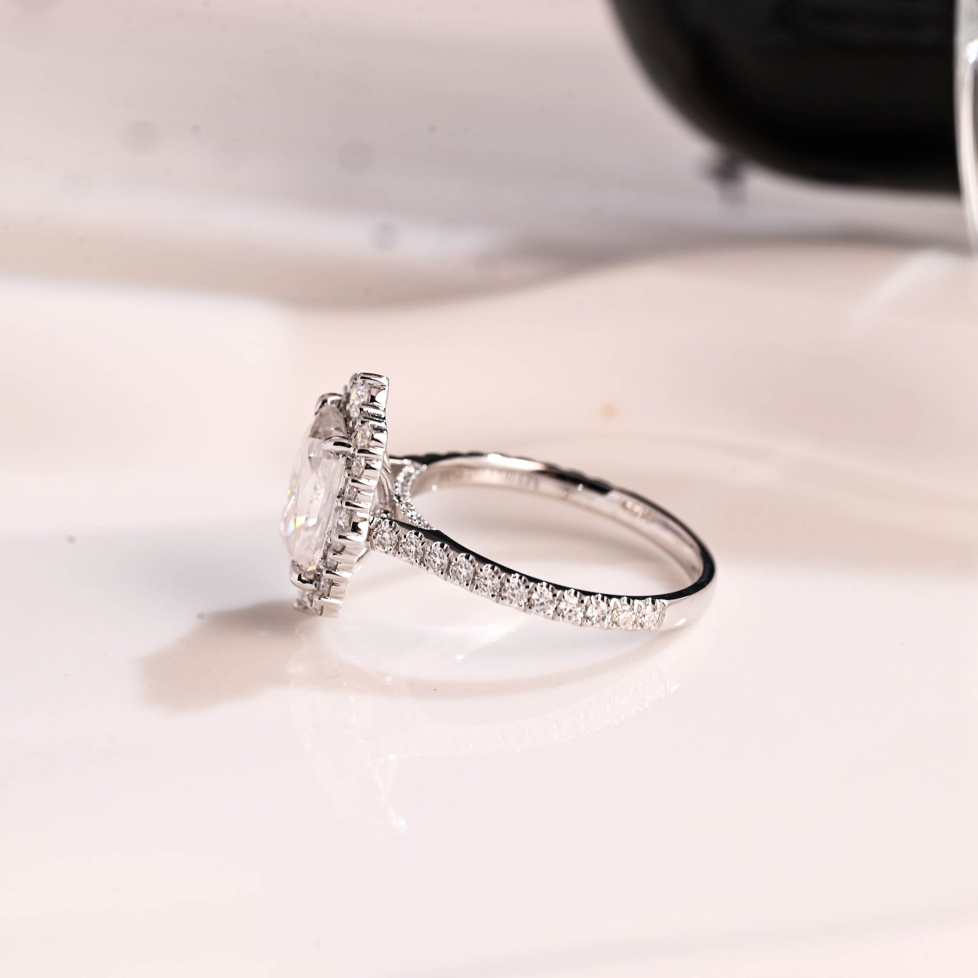 Solid Gold Hidden Halo Radiant Cut Moissanite Engagement Ring