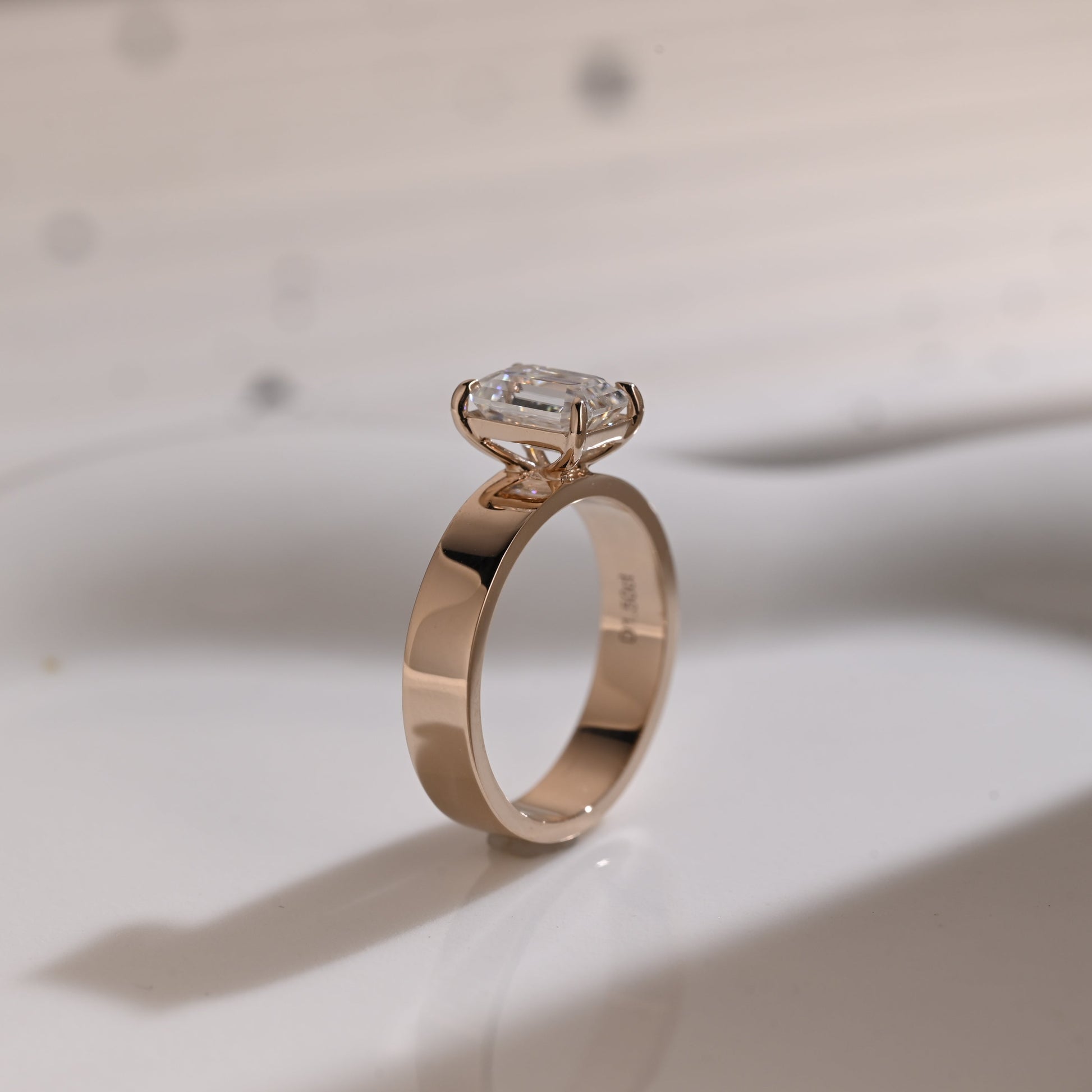 Solid Gold 4mm Width Solitaire Emerald Cut Moissanite Engagement Ring