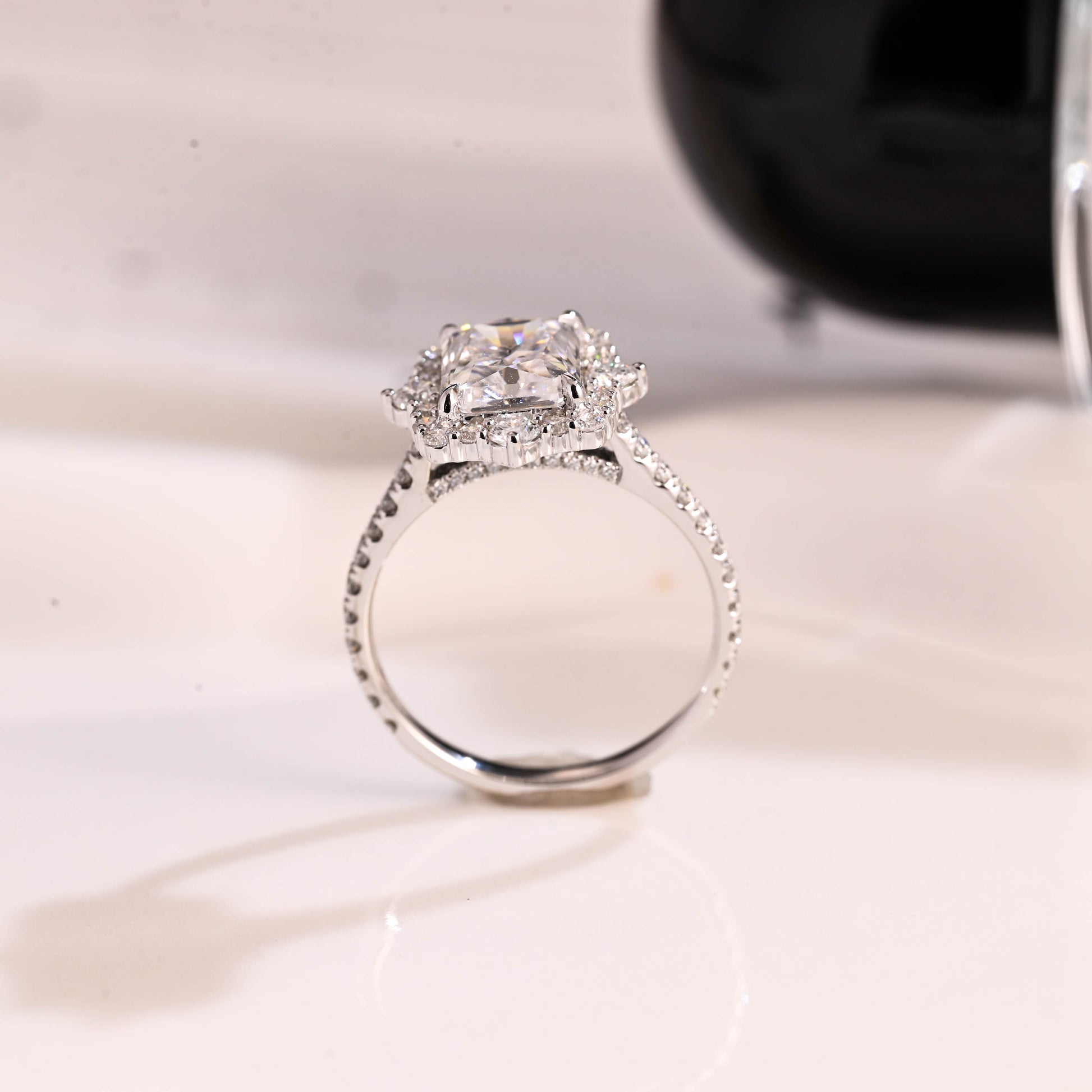 Solid Gold Hidden Halo Radiant Cut Moissanite Engagement Ring