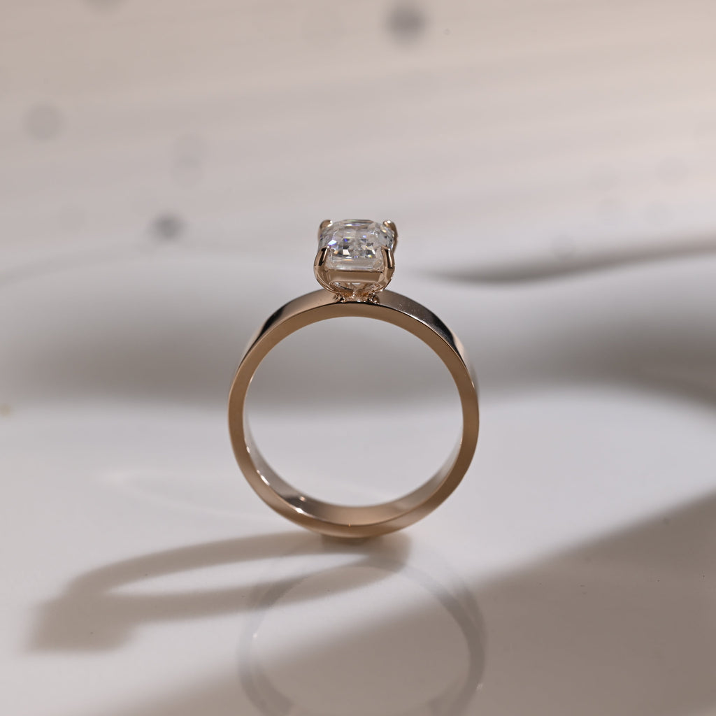 Solid Gold 4mm Width Solitaire Emerald Cut Moissanite Engagement Ring