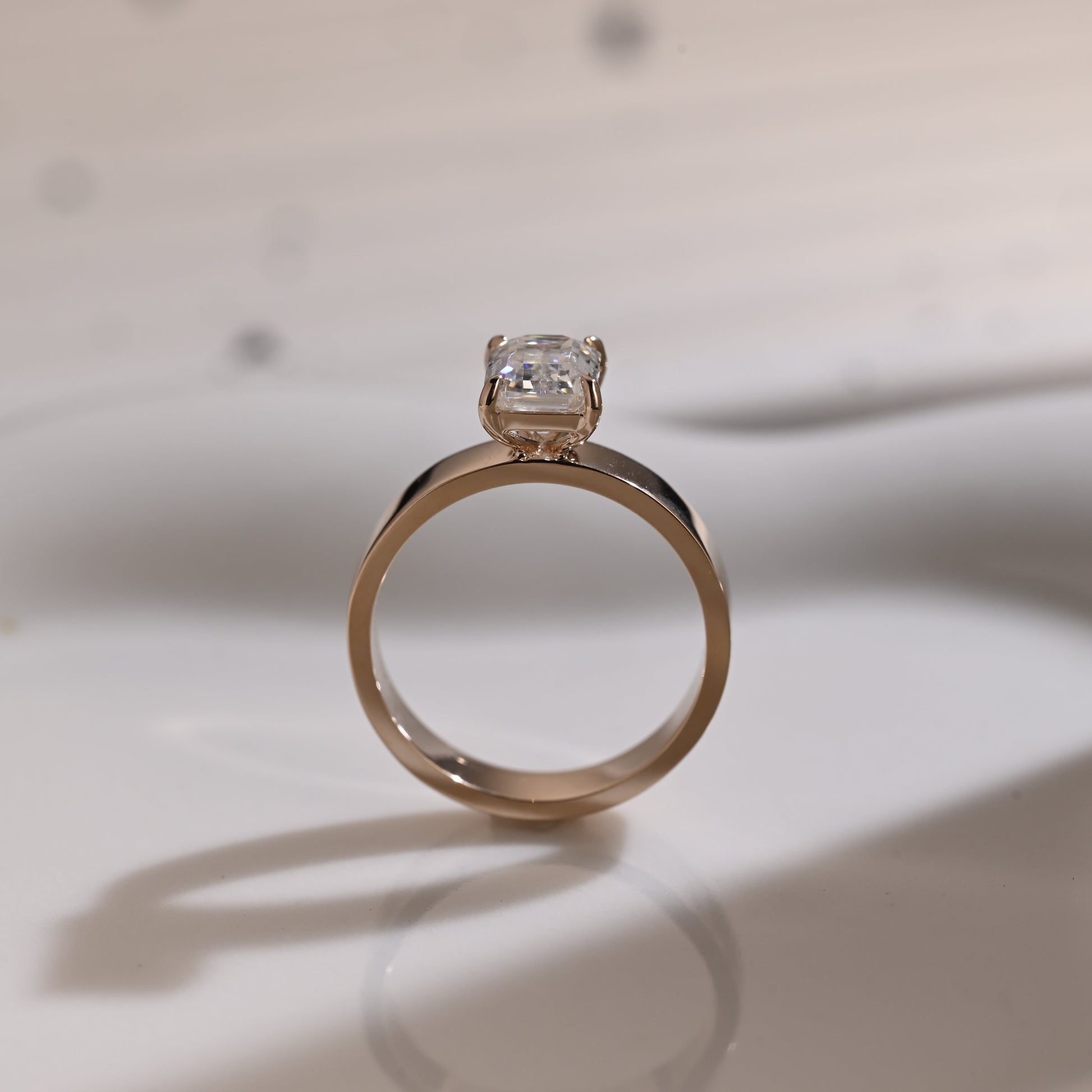 Solid Gold 4mm Width Solitaire Emerald Cut Moissanite Engagement Ring