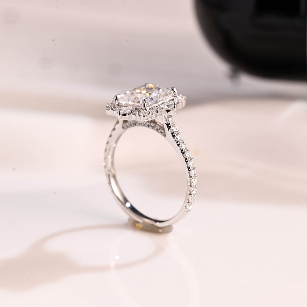 Solid Gold Hidden Halo Radiant Cut Moissanite Engagement Ring