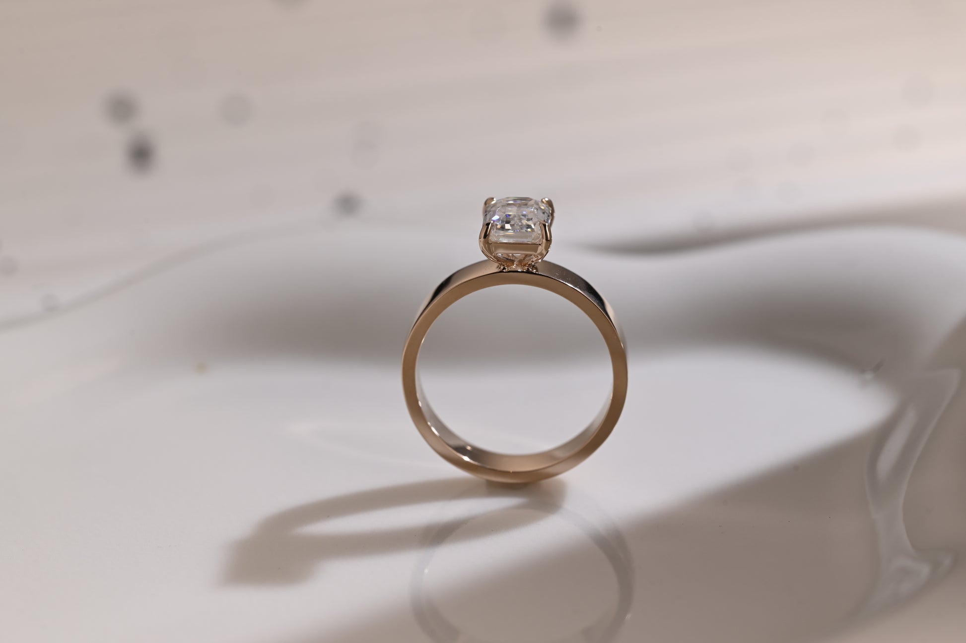 Solid Gold 4mm Width Solitaire Emerald Cut Moissanite Engagement Ring