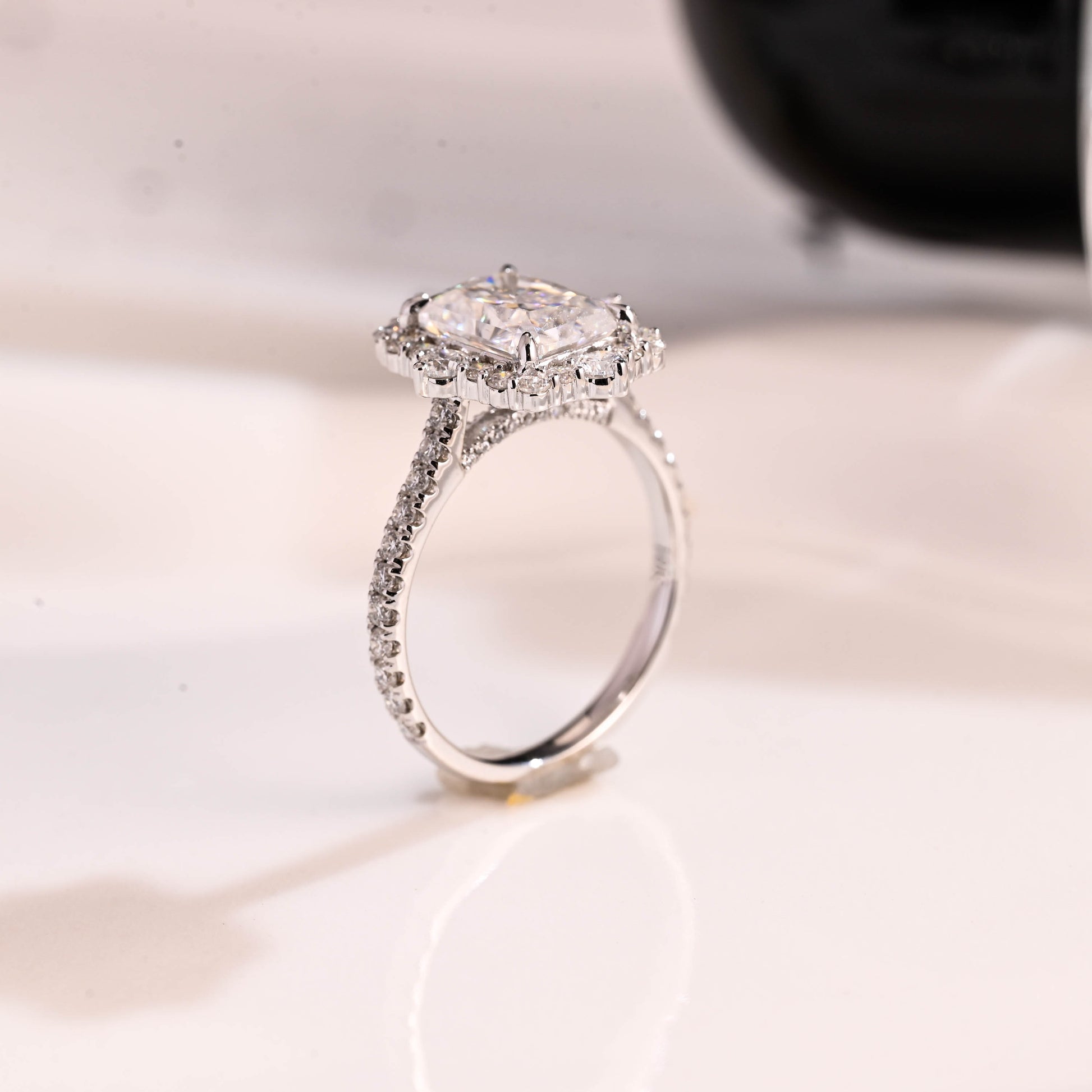 Solid Gold Hidden Halo Radiant Cut Moissanite Engagement Ring