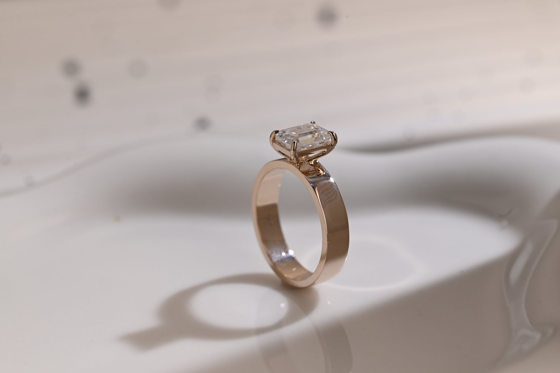 Solid Gold 4mm Width Solitaire Emerald Cut Moissanite Engagement Ring