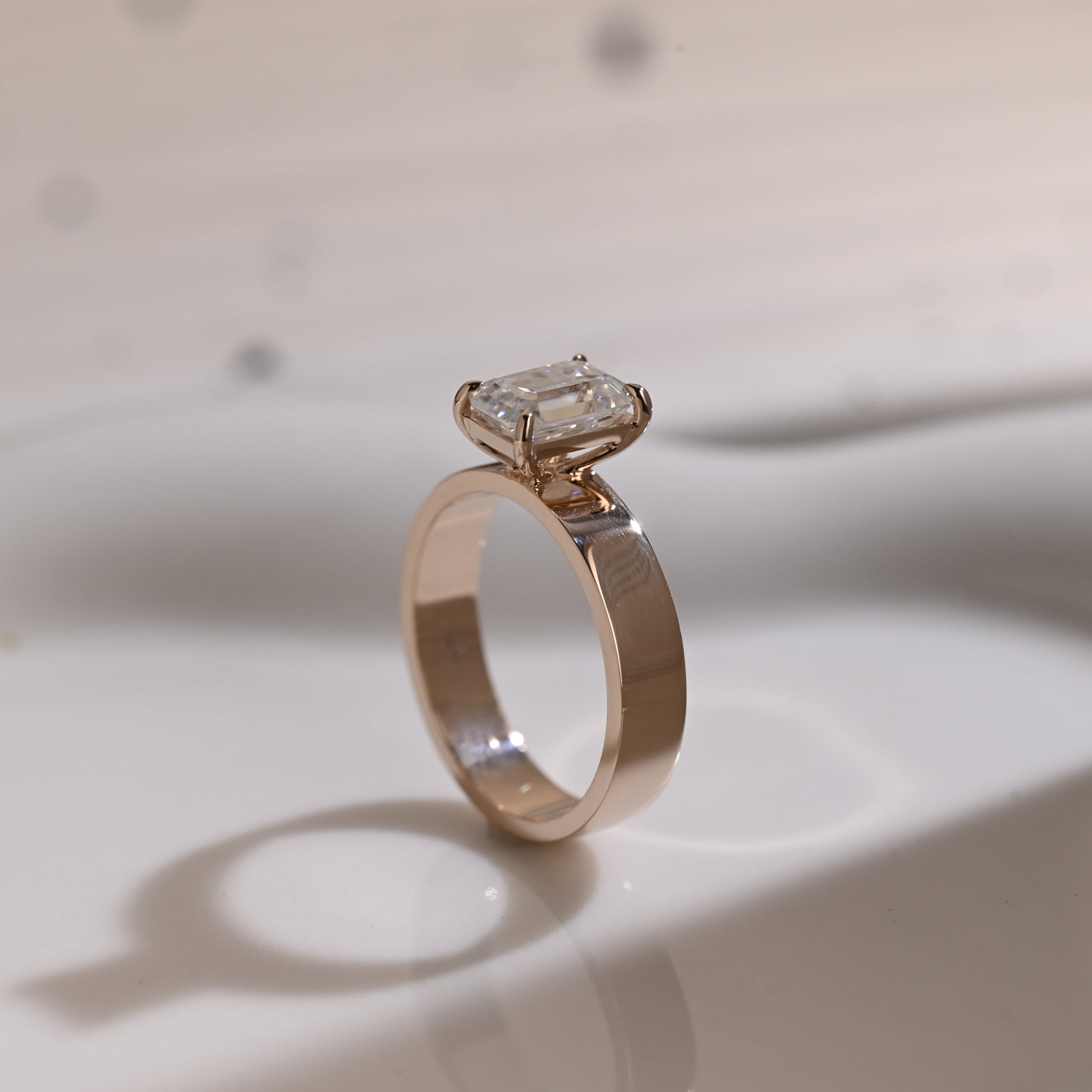 Solid Gold 4mm Width Solitaire Emerald Cut Moissanite Engagement Ring