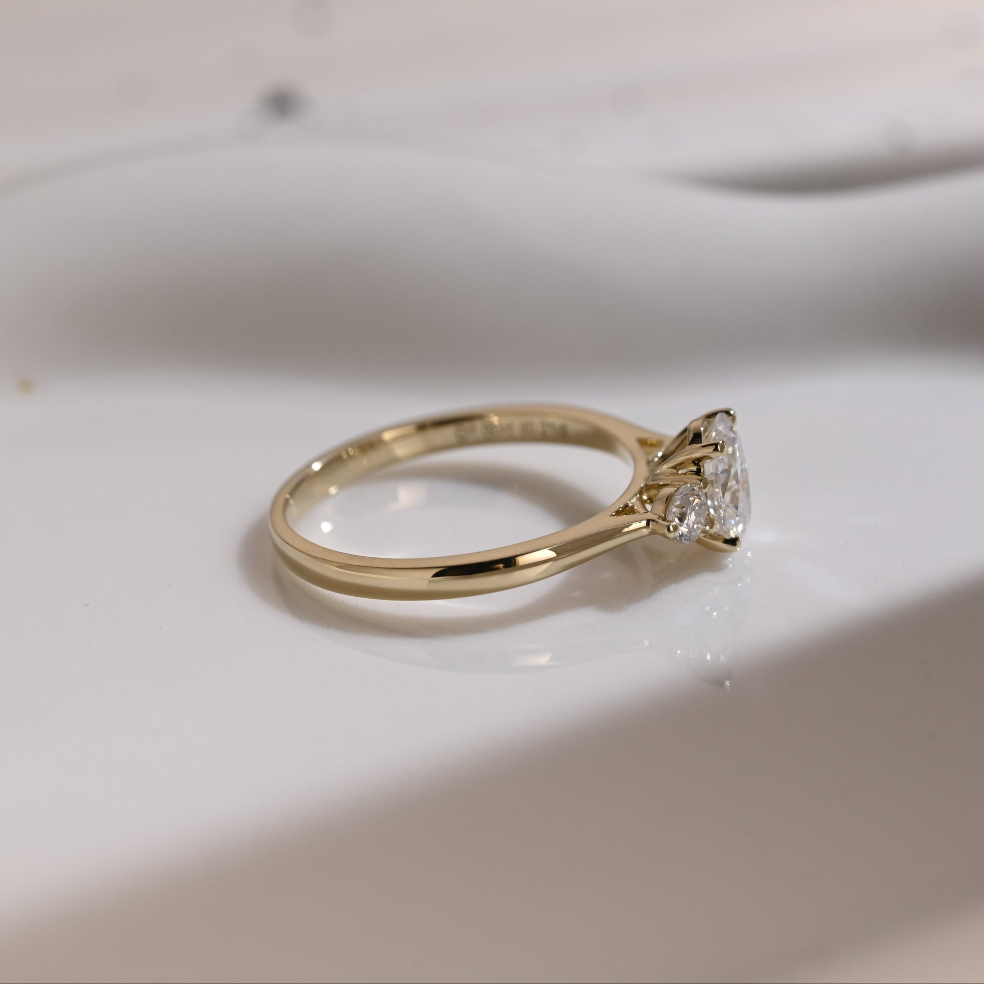 Solid Gold Three Stone Oval Cut Moissanite Engagement Ring