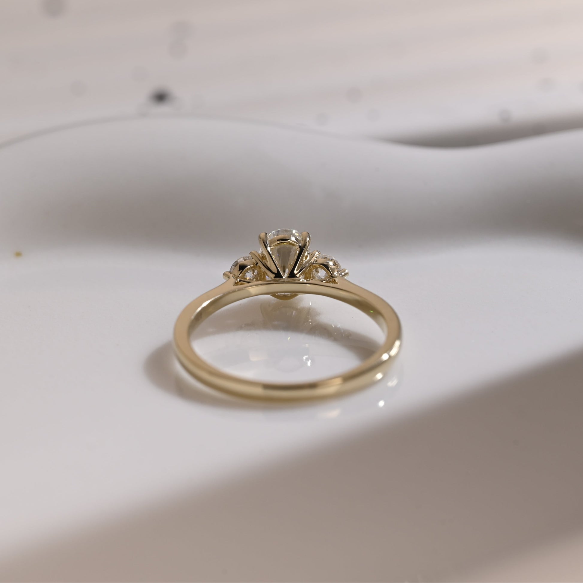 Solid Gold Three Stone Oval Cut Moissanite Engagement Ring