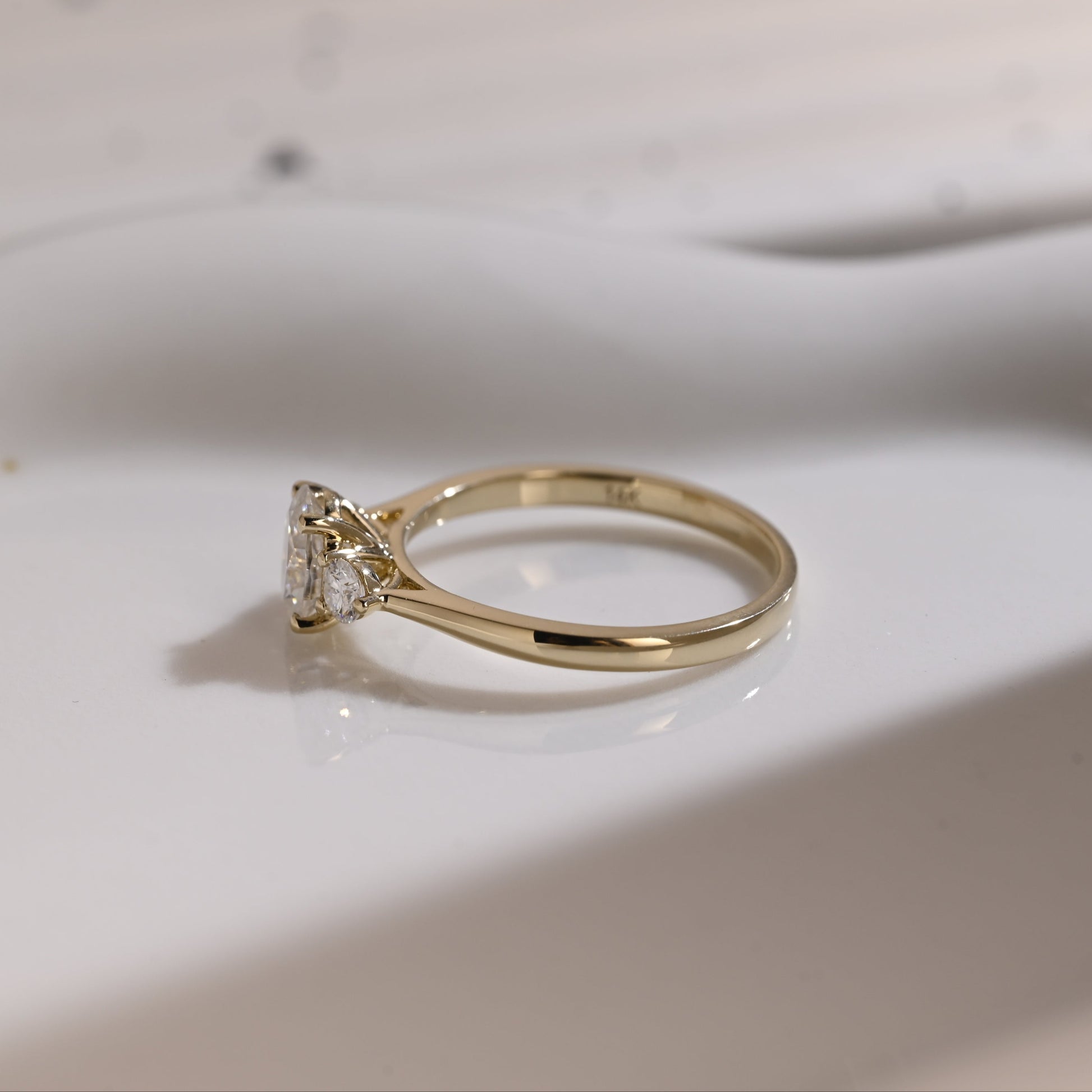 Solid Gold Three Stone Oval Cut Moissanite Engagement Ring