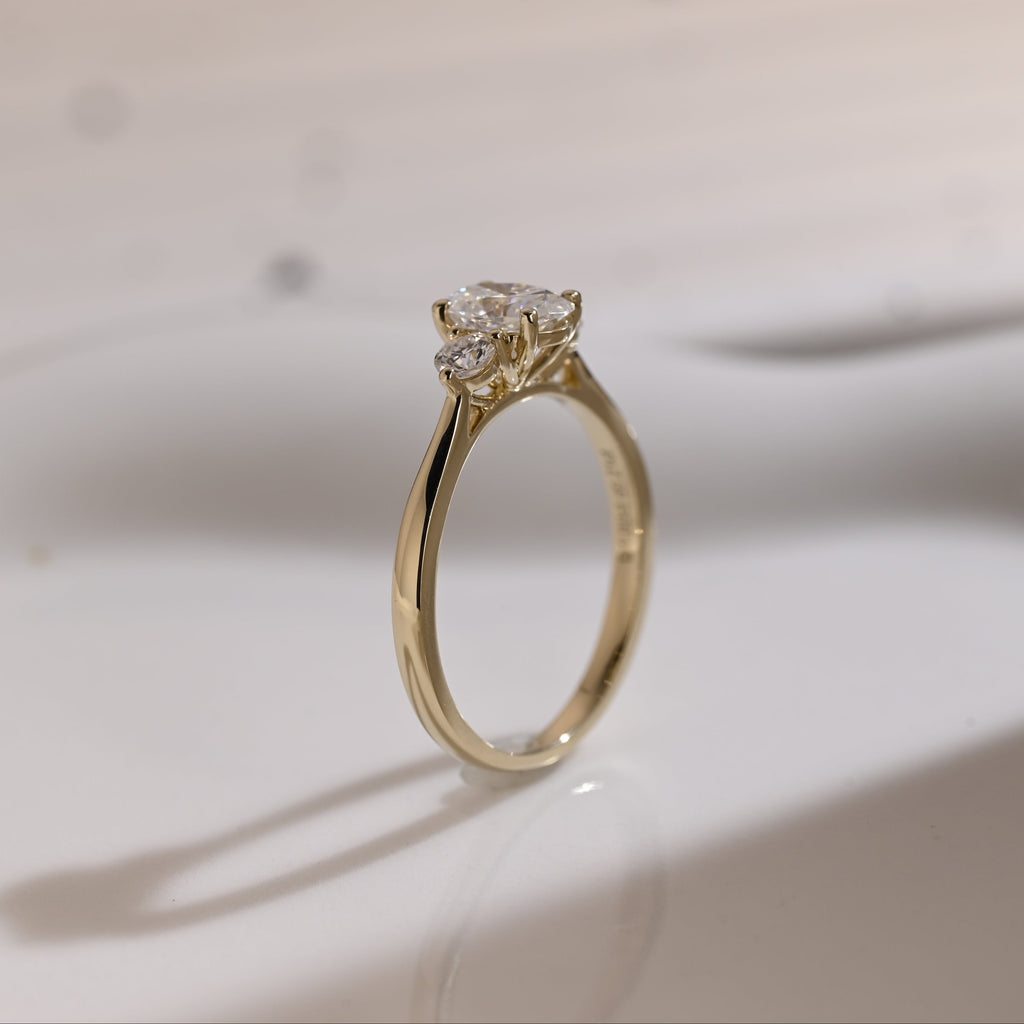 Solid Gold Three Stone Oval Cut Moissanite Engagement Ring