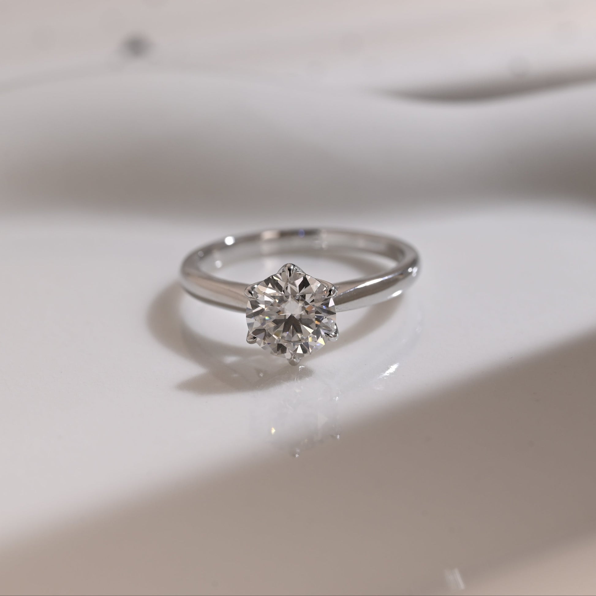 Solid Gold Solitaire Cathedral Round Cut Moissanite Engagement Ring
