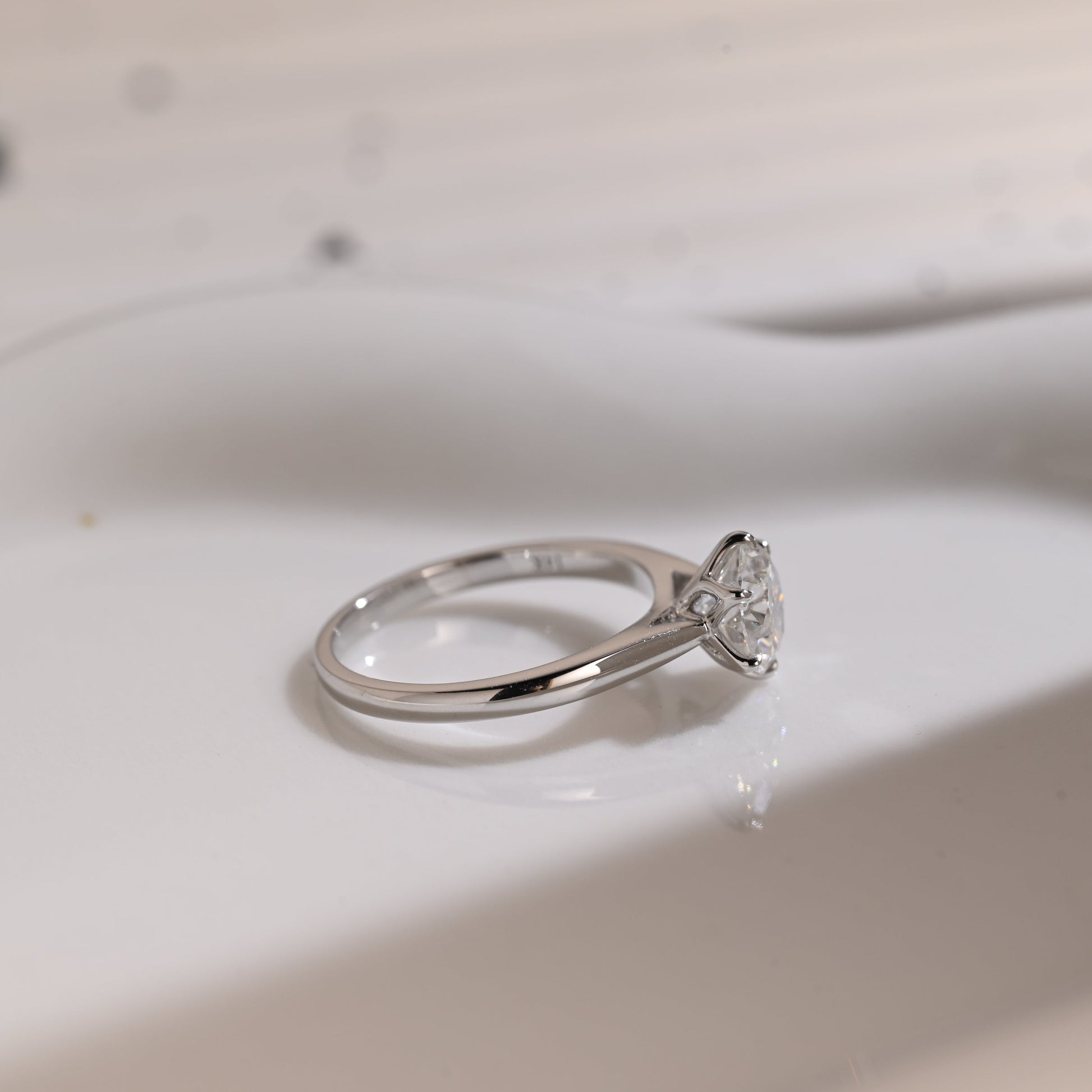 Solid Gold Solitaire Cathedral Round Cut Moissanite Engagement Ring