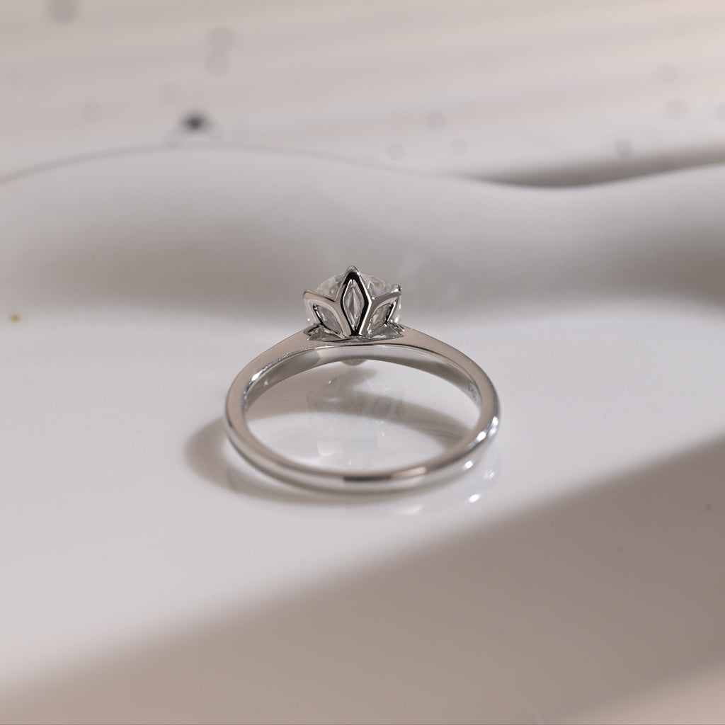 Solid Gold Solitaire Cathedral Round Cut Moissanite Engagement Ring